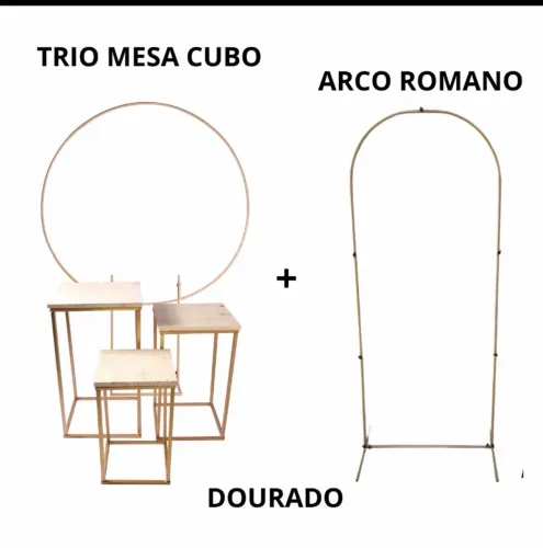 trio de mesas de ferro , e letreiro de led 