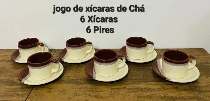 Conjunto De Xícaras Chá Vintage Anos 80 Cerâmica Esmaltada