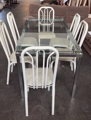 Mesa de jantar de vidro 6 lugares 