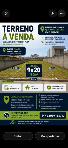 Terreno 9x20 documento em dia