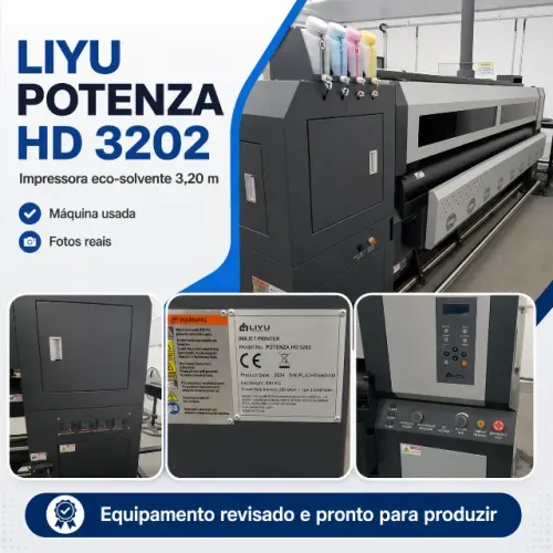 Impressora Eco Solvente LIYU Potenza HD 3202 3,20m - 4 Cabeças - Ano 2024