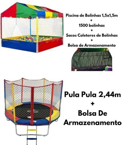 Pula pula 2,44m (bolsa) Piscina de bolinhas 1,5x1,5m (1.500 bolinhas+bolsa de transporte)