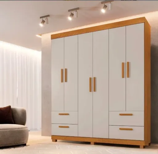Guarda-Roupa Compacto 6 Portas com 4 Gavetas Internas