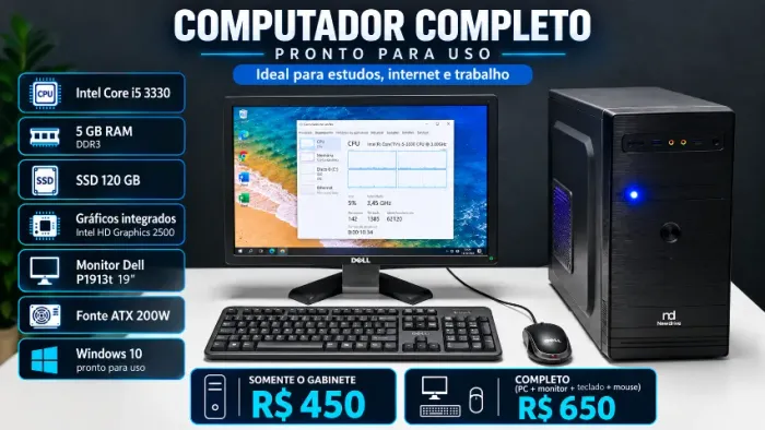 PC Core i5-3330 + 8GB RAM + SSD 120GB | Completo com Monitor Dell