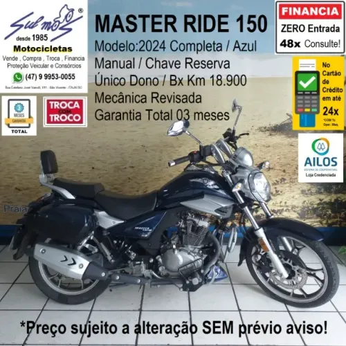 Master Ride 150 CBS 2024 Azul # No carnê, Sem CNH, até 60x. Consulte! 