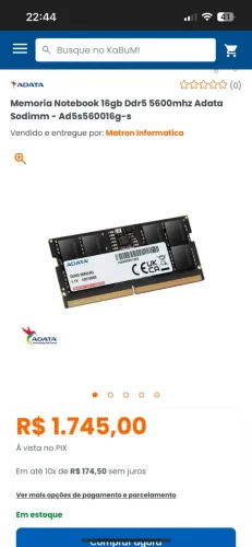 memoria notebook 16gb ddr5 5600hz adata sodim