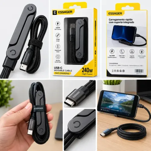CABO USB-C 2 EM 1 ? CARREGAMENTO + SUPORTE PARA CELULAR!