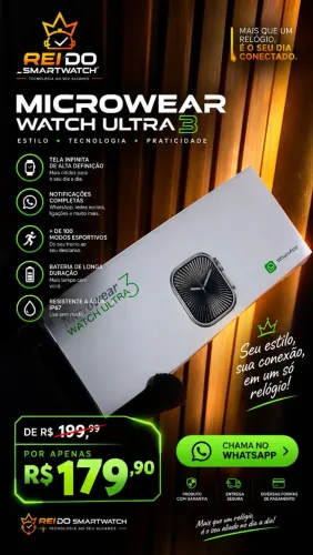 ? SMARTWATCH MICROWEAR ULTRA 3 ? TELA INFINITA E DESIGN PREMIUM! ?
