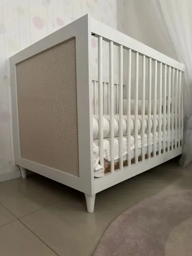Berço LiliBee Haus Nature Com Palha 3 em 1 - Branco