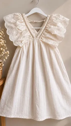 Vestido infantil branco com bordado 6 a 8 anos