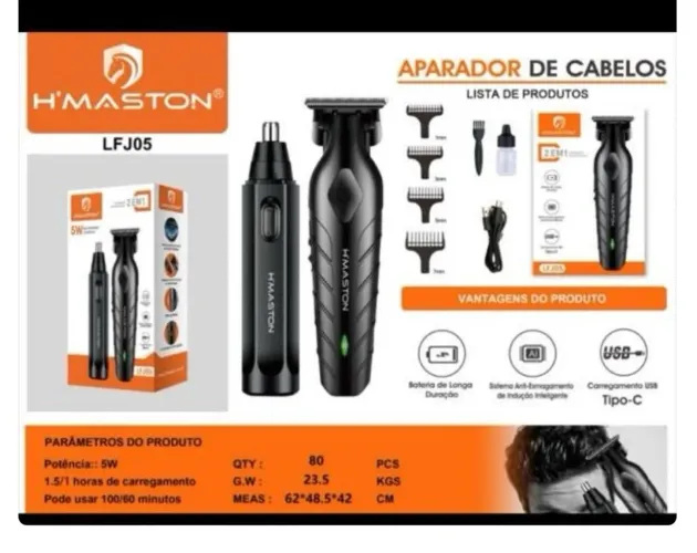 Kit Máquina de Cortar Cabelo + Aparador de Pelos De Nariz 
