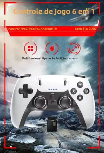 Controle multiplataforma 6 em 1 PS1, PS2, PS3, PC, Smart TV