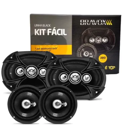 Kit facil Bravox Black BK 760w 380rms alto falantes 6 e 6x9 automotivo 1 ano de garantia