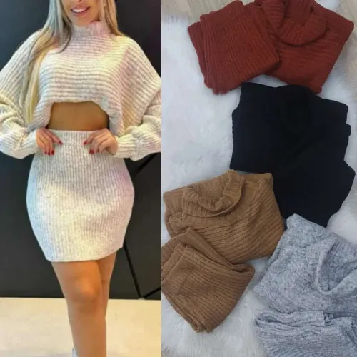 Conjunto em lã mousse tamanho único saia e blusa