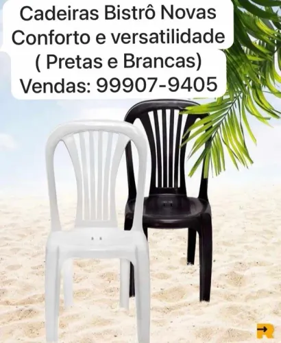 Cadeiras plásticas sem braço PRETA E BRANCA Novas