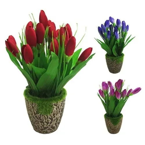 Flor Artificial Tulipa C/vaso Plastico