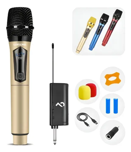 Microfone Sem Fio Profissional Dinâmico Uhf Preto E Dourado