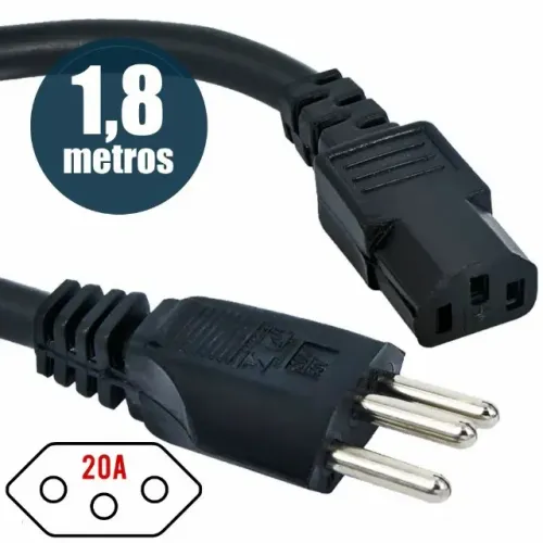 Cabo De Força ATX - 20A/250V - Bitola 3x2,50mm -  Padrão 3 Pinos - 1.8 Metros - R$: 75,00 