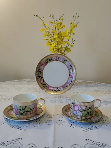 vintage - xícaras de chá porcelana floral anos 1950