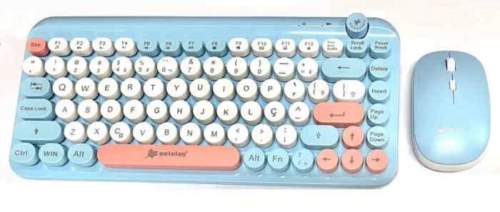 Kit Teclado E Mouse Membrana Sem Fio Retro Para Pc Cores