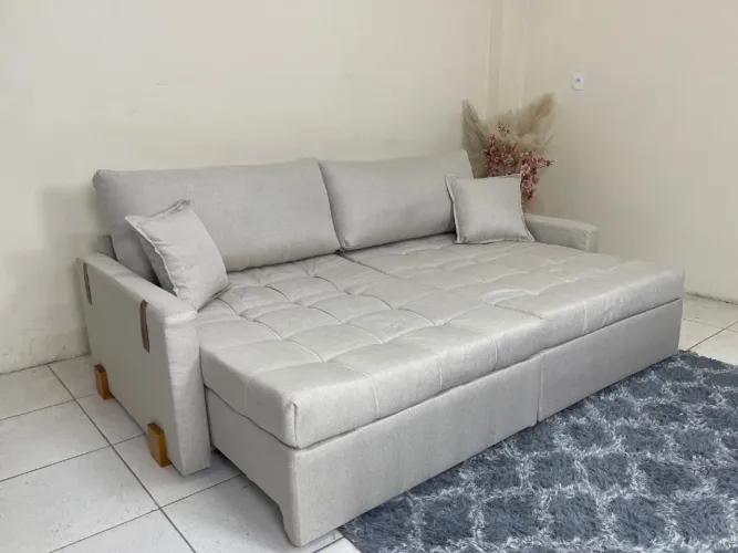Sofá Cama/Retrátil Chicago 2.20m - Bege Linho