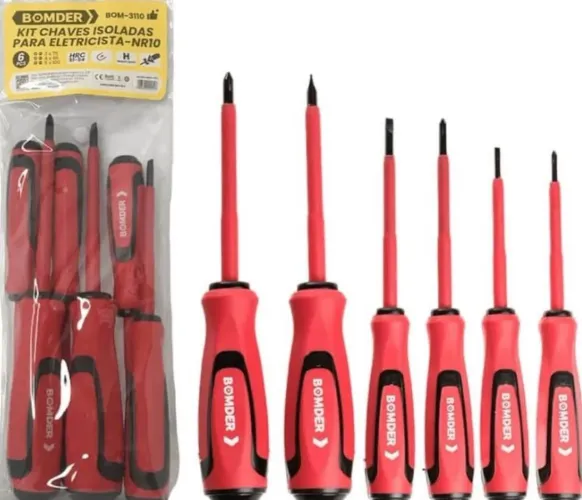 Jogo Chave Isolada 1000V Eletricista NR10 Fenda Philips 6Pçs