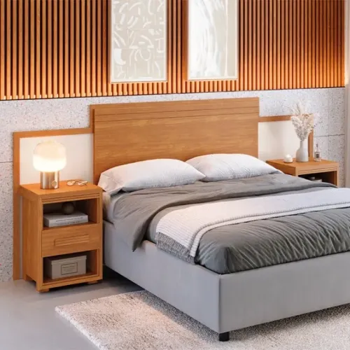 Cabeceira Casal Dinamarca 1,38 e 1,58 com 2 Mesas de Cabeceiras 100% MDF Novo