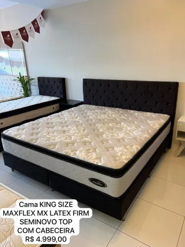 Cama King Size Maxflex MX Latex Firm com Cabeceira Seminovo - ENTREGO