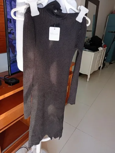 Vestido Canelado Manga Longa
