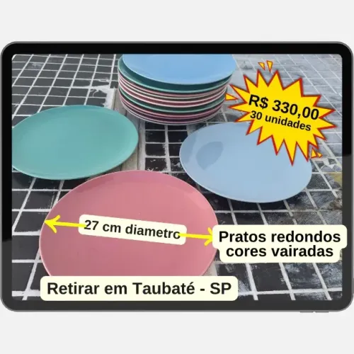 Kit de Pratos Redondos Coloridos - 24 Unidades (27cm)