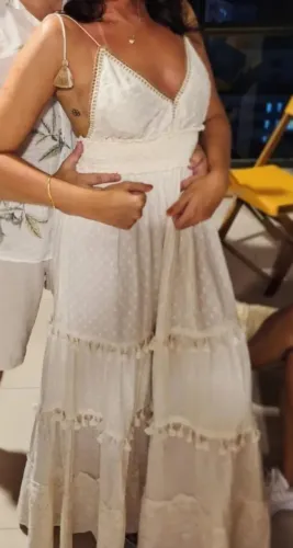 Vestido branco off white longo indiano