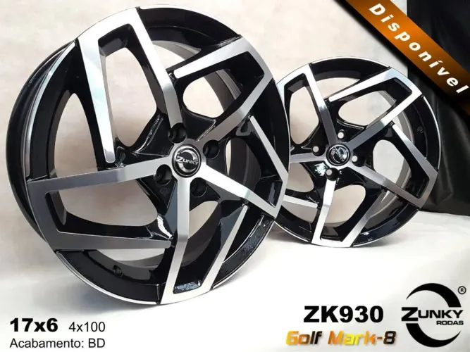 Jogo de Rodas Aro 17 Vw Golf Mark 8 Zunky ZK930 preta com diamantado novas