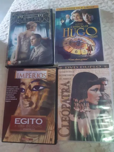 4 DVDs invenção de Hugo cabret, gatsby, Cleópatra, impérios
