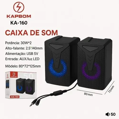 Caixa de som KAPBOM KA-160 USB 60W para PC, TV, NOTEBOOK e etc