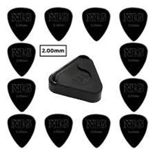 kit 10 palhetas guitarra violão nig 2.0mm + brinde 1 porta palhetas