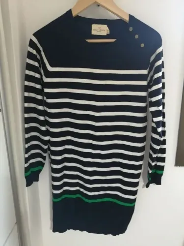 Vestido tricô listrado azul e branco Holly & Whyte