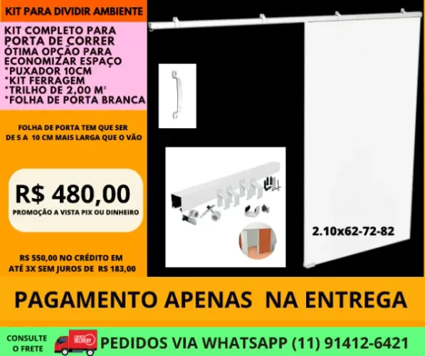 porta de correr linha damazio 210x72 frete a combinar