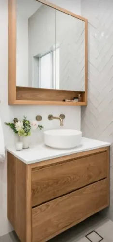 Balcão De Banheiro 2 Portinhas Basculantes Armário Aéreo Nicho Madeira Nobre Maciça