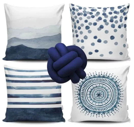 Jogo de 4 Capas de Almofada Decorativas em Azul