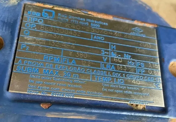 BOMBA HIDRAULICA  KSB  (7,5 HP e  10 HP)