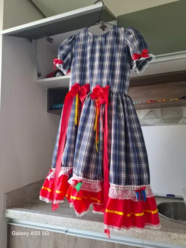 Vestido Junino Infantil Xadrez com Laços