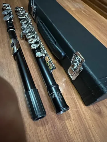 flauta transversal preta/prata afinação dó luthieria profissional prosperar slade acessori