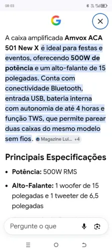 Caixa de som amvox 501  com pequeno defeito 