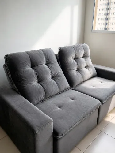 Sofá Retrátil Veludo Cinza OPORTUNIDADE