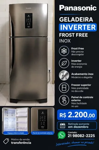 Vendo Geladeira Panasonic Frost Free, Inverter e Inox.
