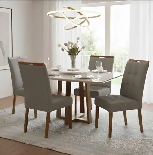 Conjunto Verona 90 Mel Off White 4 Cadeiras Linho Grafite