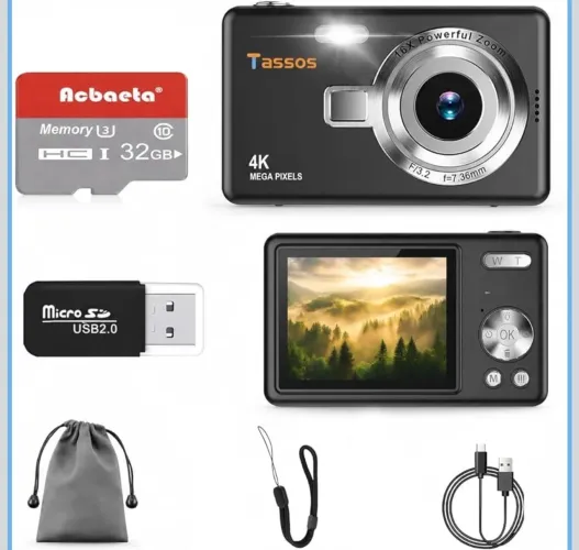 Câmera digital 1080P FHD 4k com tela LCD de 2,4", com cartão SD 