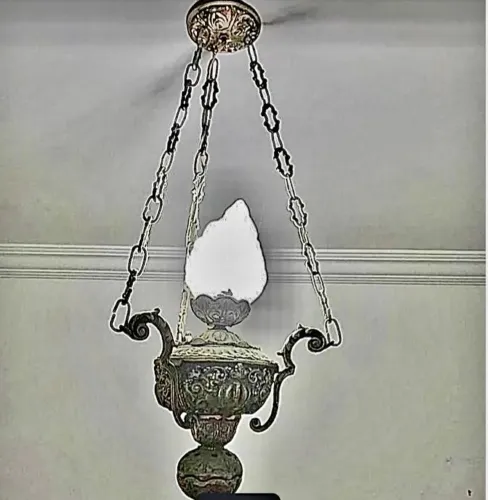 LUSTRE TURÍBULO COM CÚPULA EM CHAMA - ANTIGUIDADE !