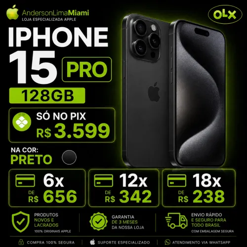 IPHONE 15 PRO 128GB PROMOÇÃO SO NO PIX, LOJA NO RIOMAR, ACEITAMOS CARTÃO EM ATÉ 18x