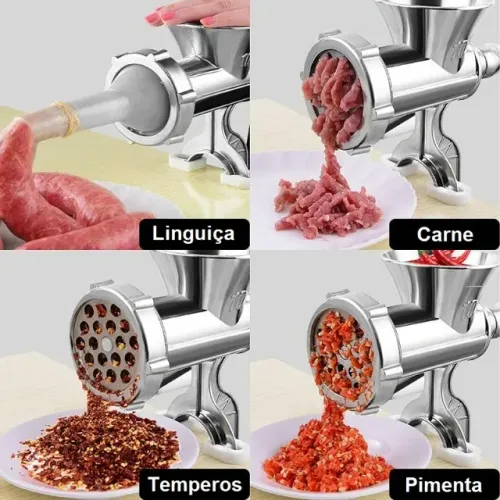 Moedor de Carne Manual 10" Alumínio Bolachas Embutidos com Acessórios